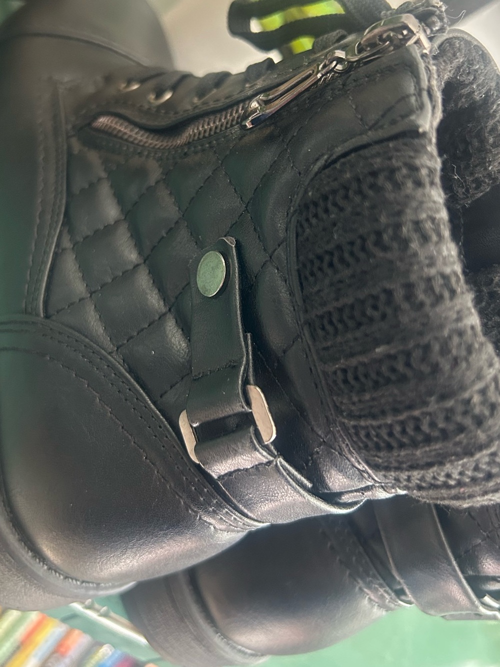 Black Combat Ankle Boots Lace up Low Heel Quilted with Side Zipper 8.5 - Picture 10 of 12